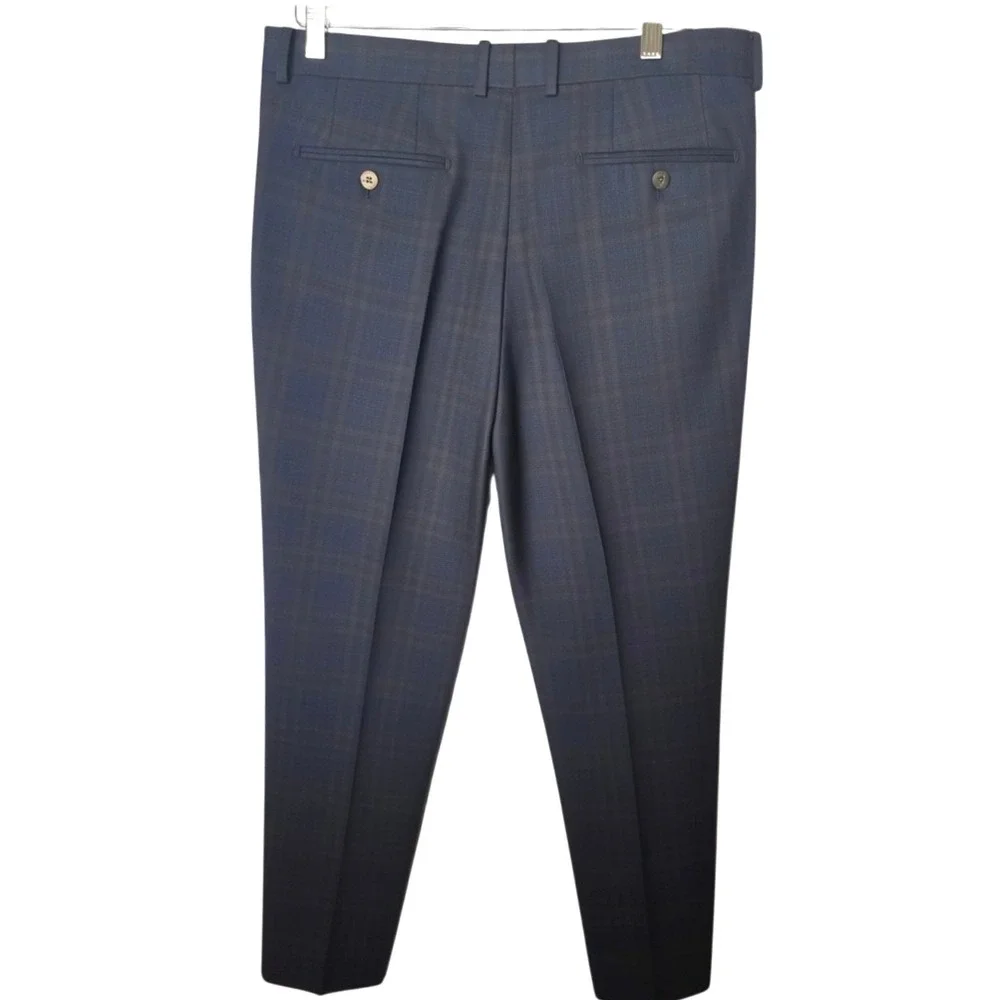 Mattarazzi Uomo Mens 54 IT 36 US Wool Plaid Dress Pants Navy Brown Luca Trousers